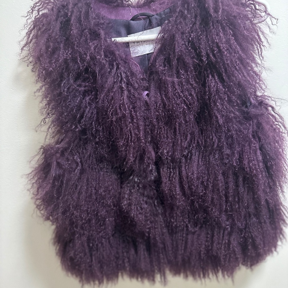 Trilogy collection by Micheal mcCollom lamb fur vest sz M purple
